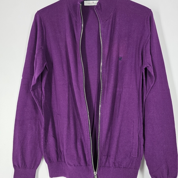 Carolina Herrera NEW Men's Purple Zip Up Sweater Elbow Patches Size S - Picture 10 of 12